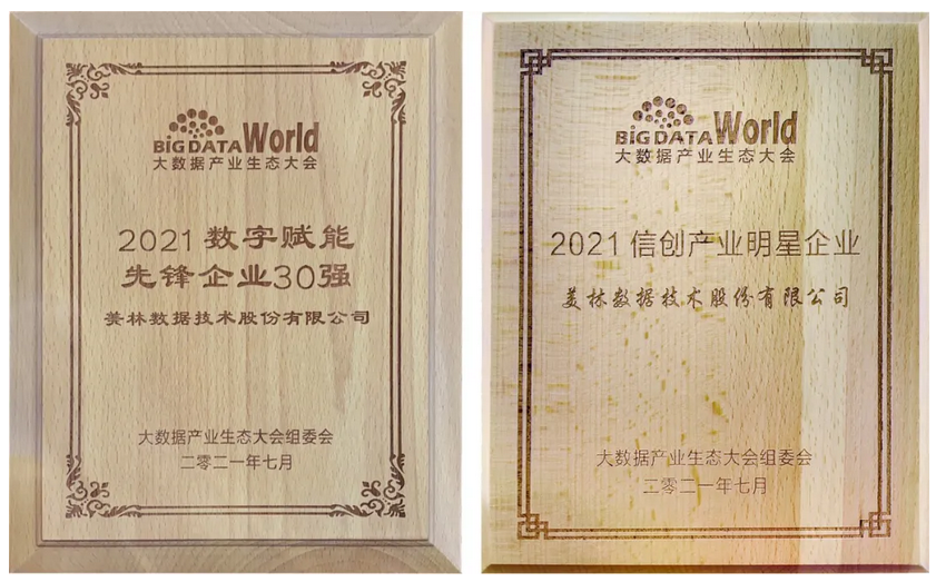 美林數(shù)據(jù)2021數(shù)字賦能先鋒企業(yè)30強、2021信創(chuàng)產(chǎn)業(yè)明星企業(yè)獎牌